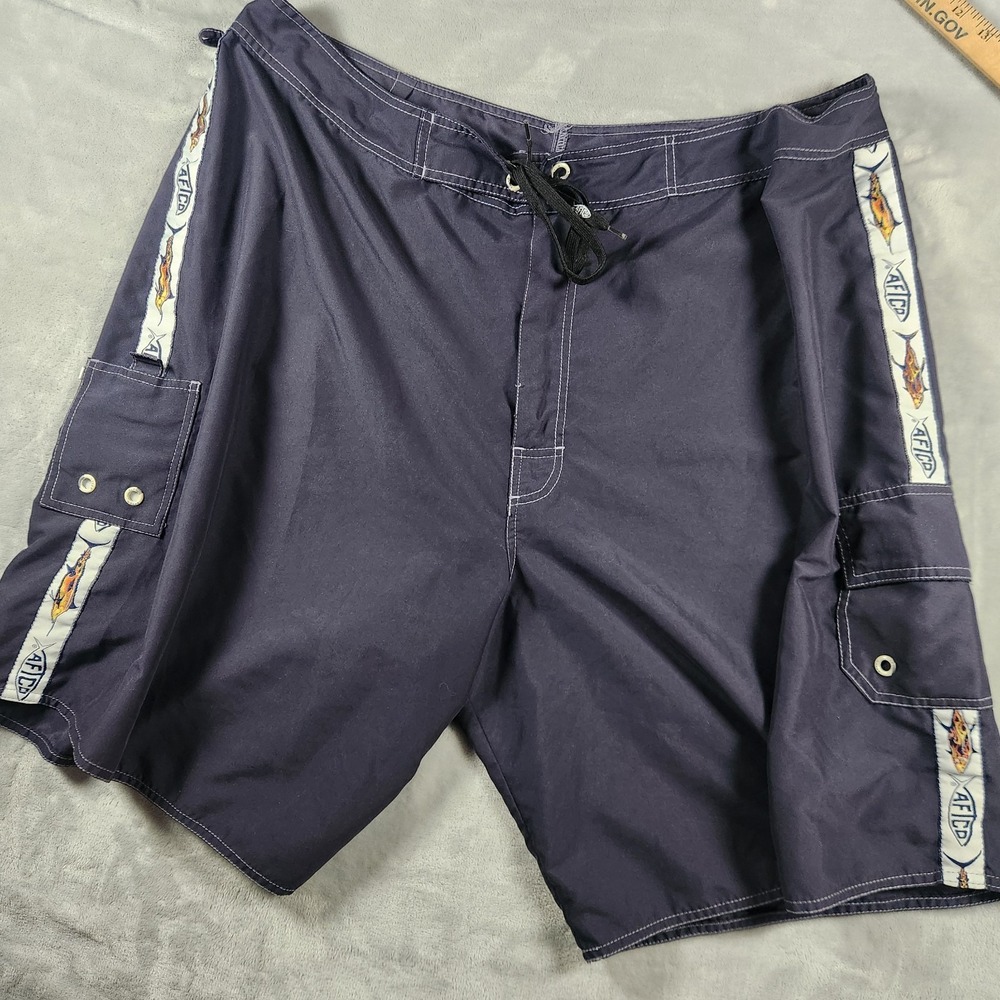 AFTCO Mens 40 Navy Blue Fishing Boardshorts Gamefish Cargo Swim Trunks Outdoors